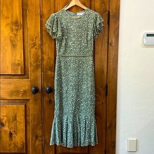 Mac Duggal Hand Beaded Flounce Sleeve Dress